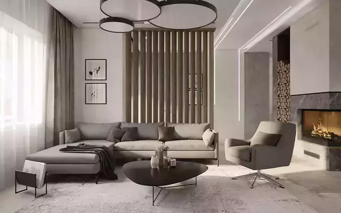 Cozy modern living room interior scene