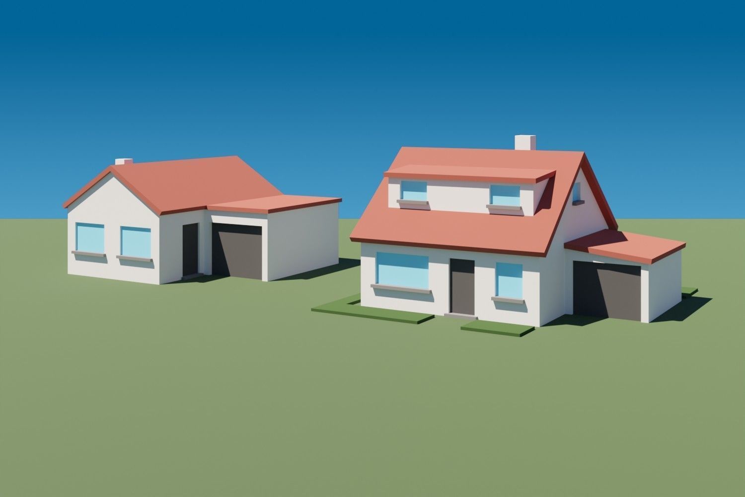Lowpoly Buildings Set 1 house on grassy field Low-poly 3D model_3