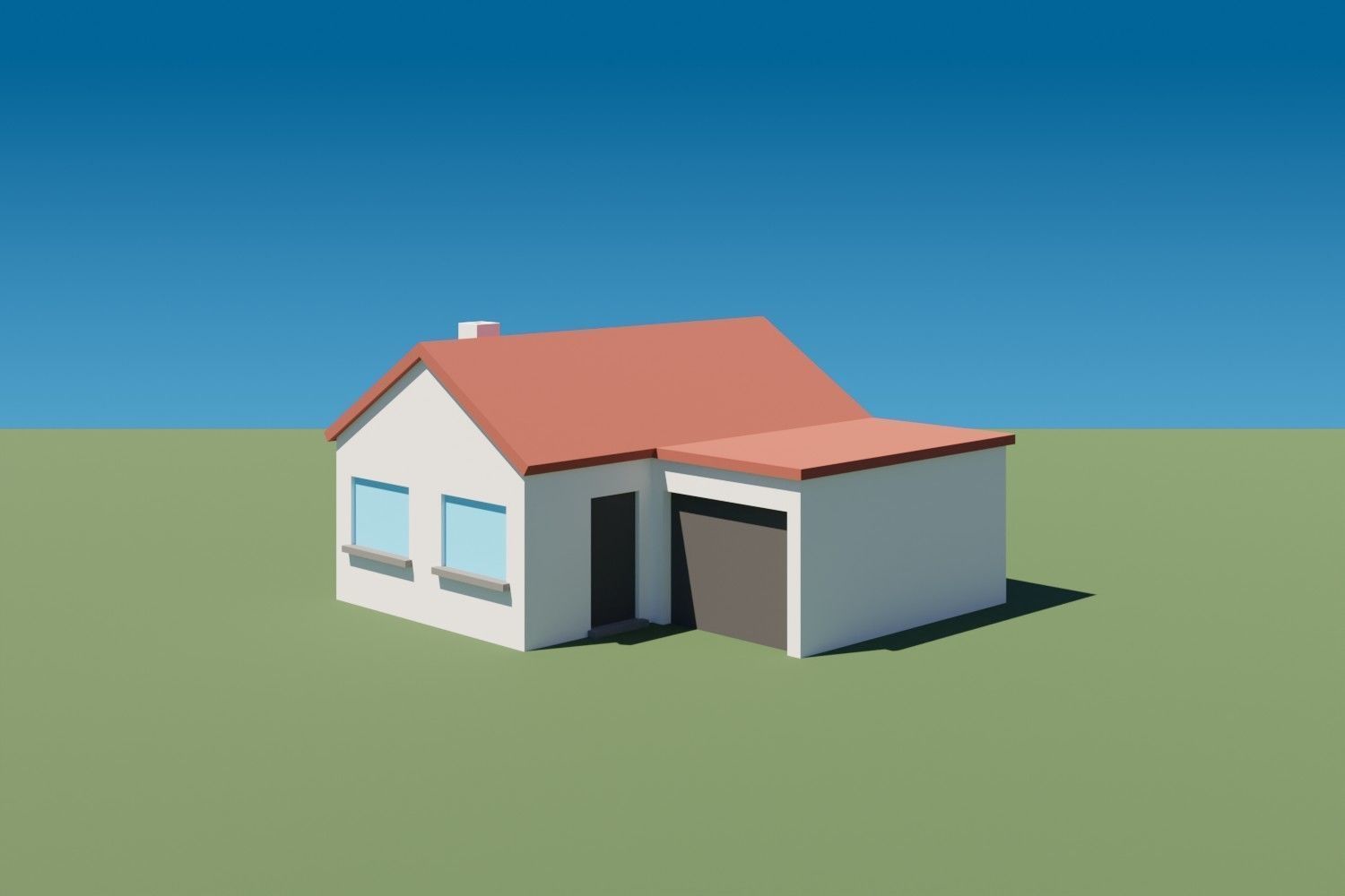 Lowpoly Buildings Set 1 house on grassy field Low-poly 3D model_7