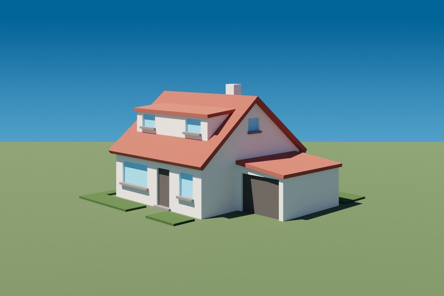 Lowpoly Buildings Set 1 house on grassy field Low-poly 3D model_11