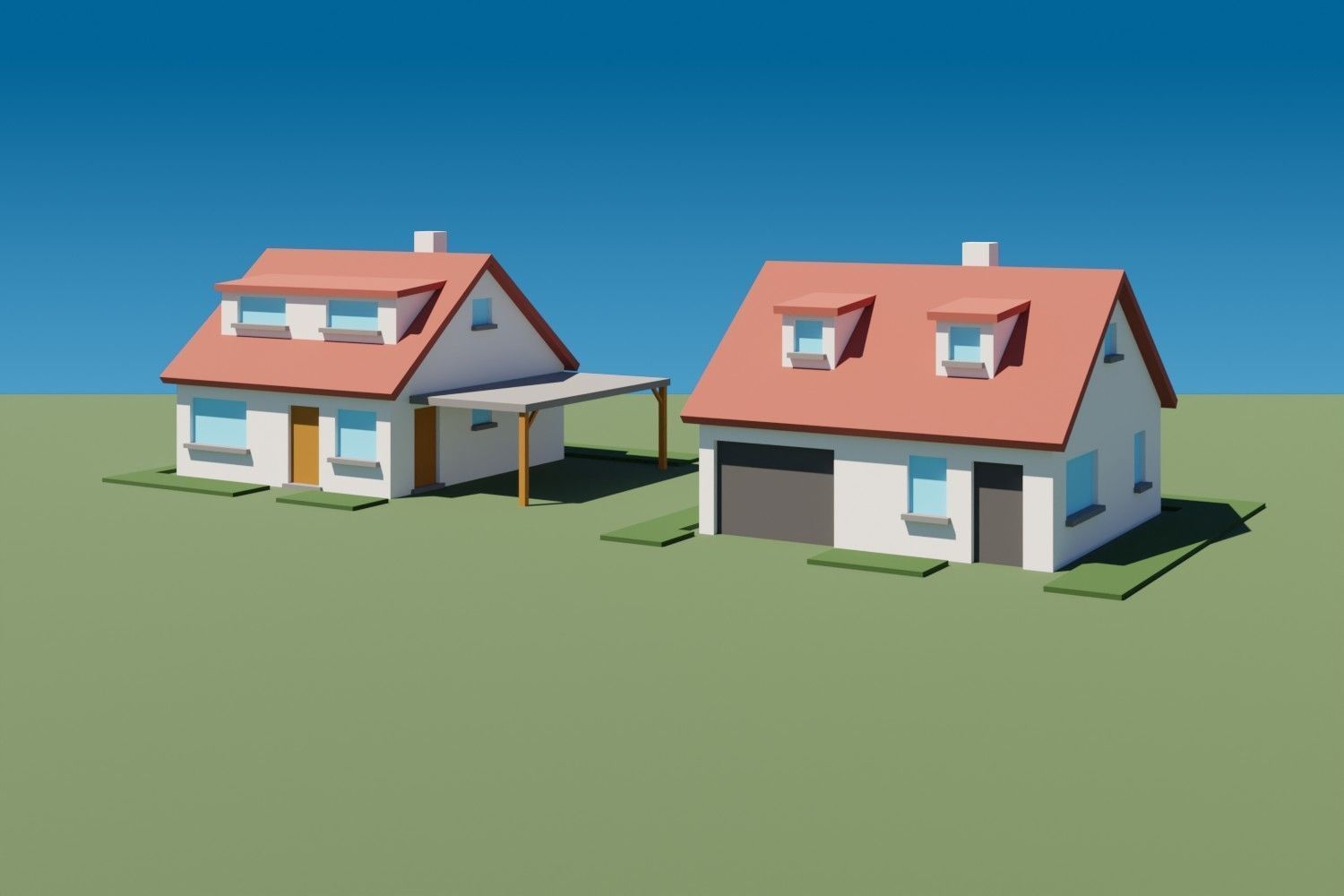 Lowpoly Buildings Set 1 house on grassy field Low-poly 3D model_5