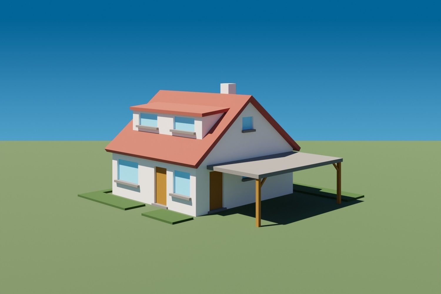 Lowpoly Buildings Set 1 house on grassy field Low-poly 3D model_12