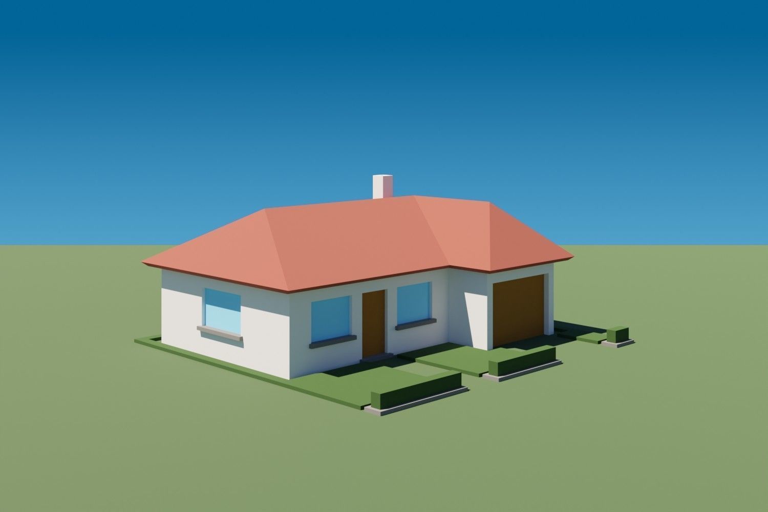 Lowpoly Buildings Set 1 house on grassy field Low-poly 3D model_10