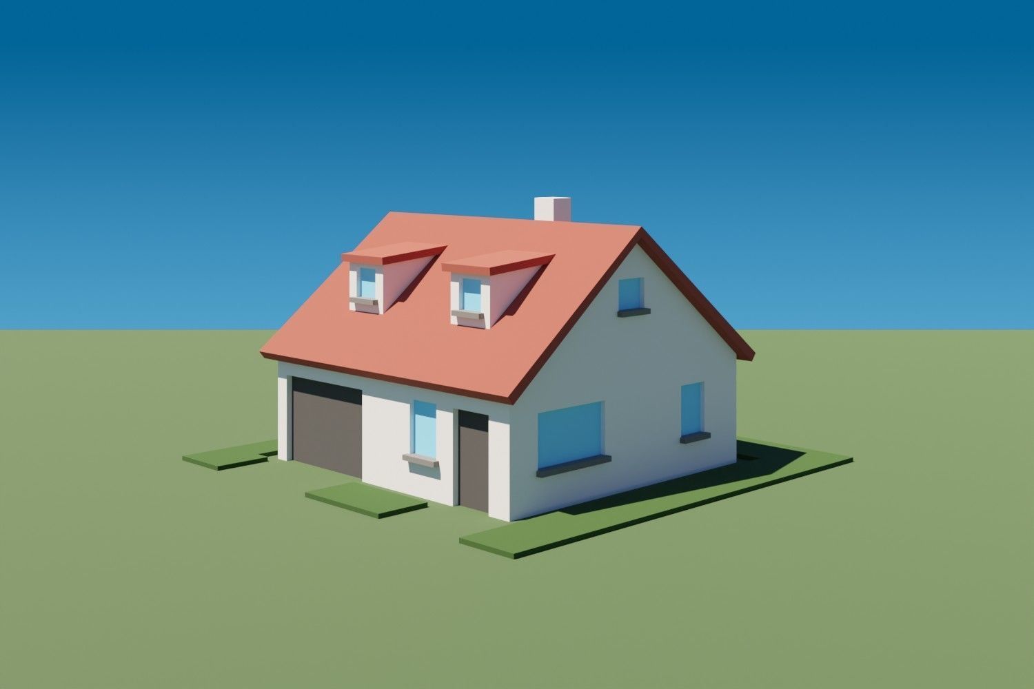 Lowpoly Buildings Set 1 house on grassy field Low-poly 3D model_13