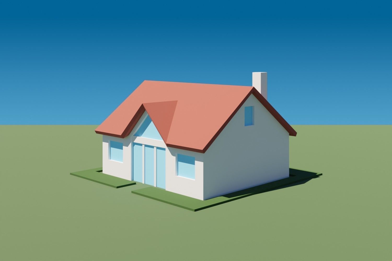 Lowpoly Buildings Set 1 house on grassy field Low-poly 3D model_6