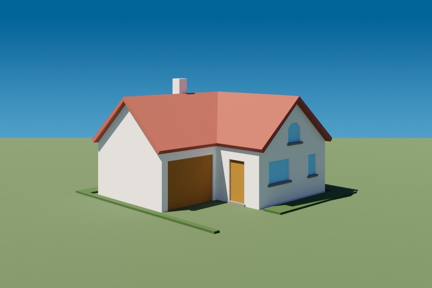 Lowpoly Buildings Set 1 house on grassy field Low-poly 3D model_9