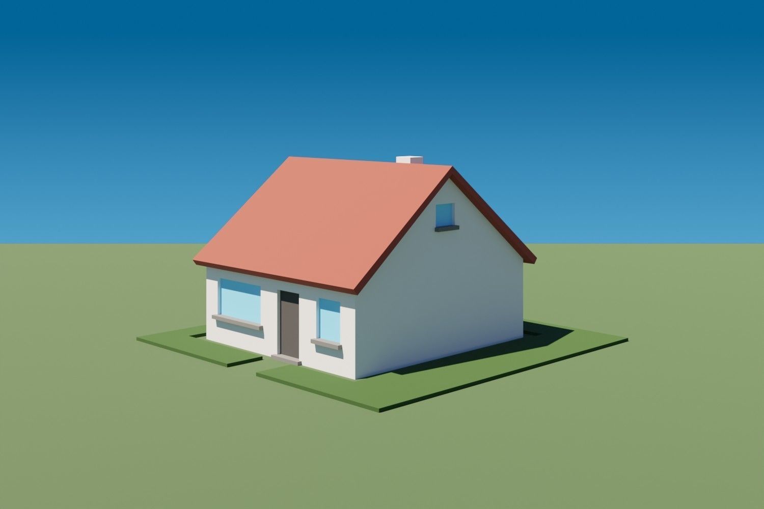 Lowpoly Buildings Set 1 house on grassy field Low-poly 3D model_8