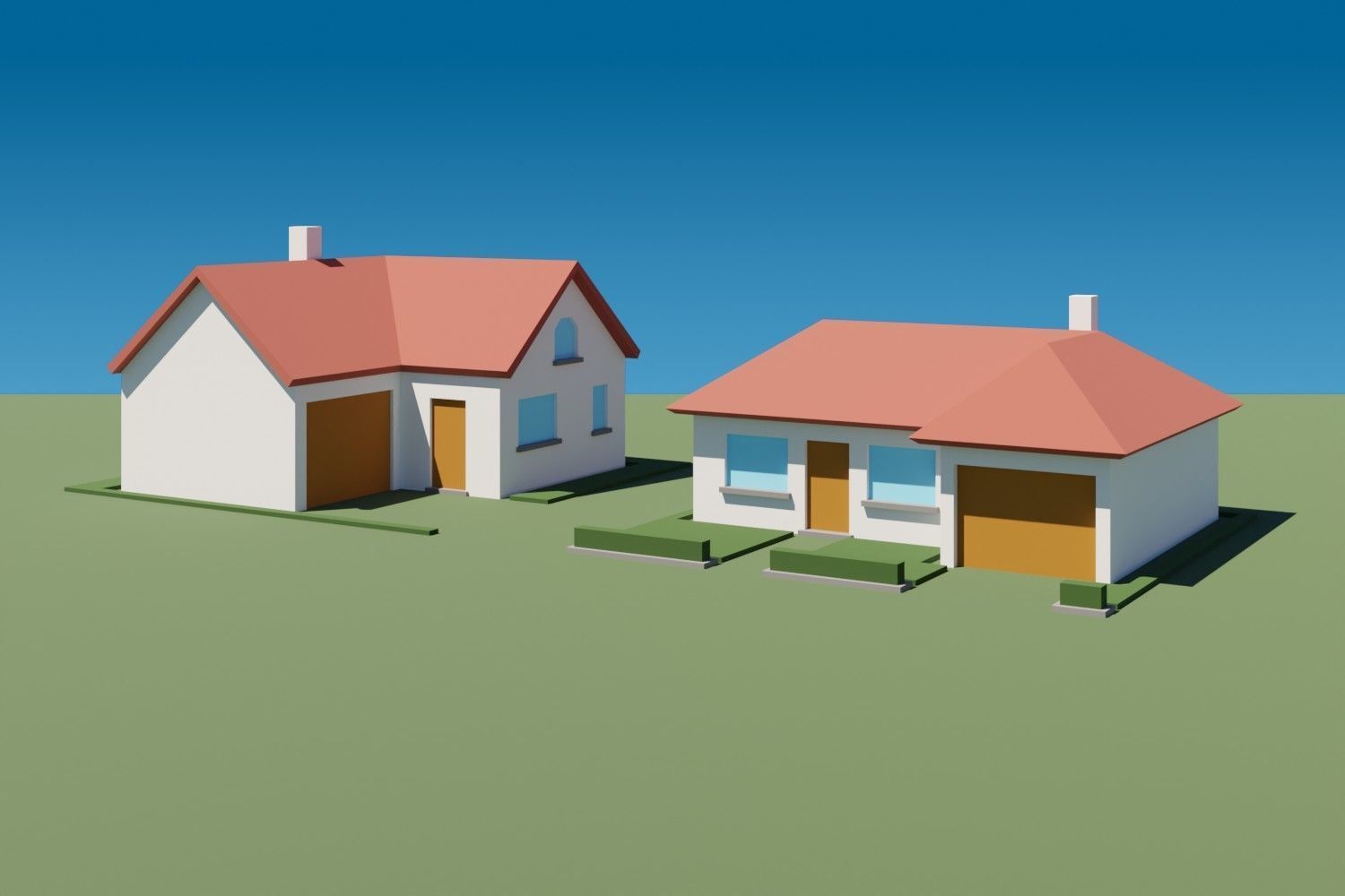 Lowpoly Buildings Set 1 house on grassy field Low-poly 3D model_2