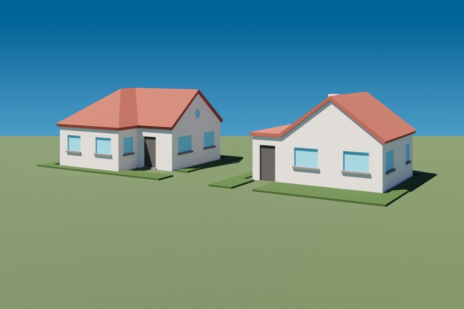 Lowpoly Buildings Set 1 house on grassy field Low-poly 3D model_4