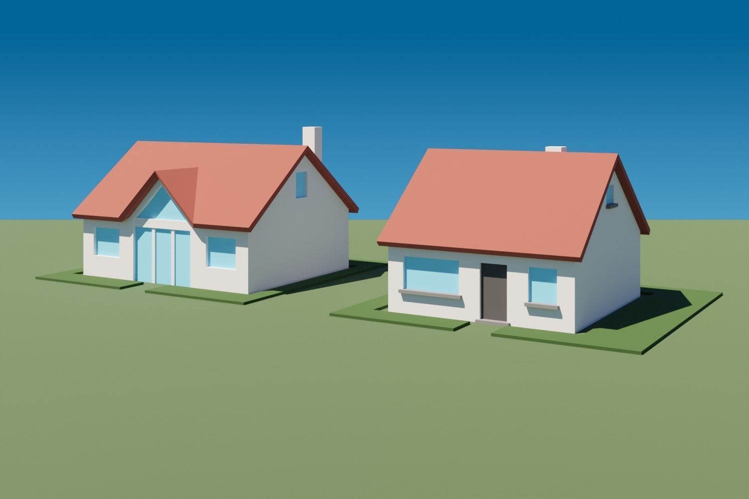 Lowpoly Buildings Set 1 house on grassy field Low-poly 3D model_1