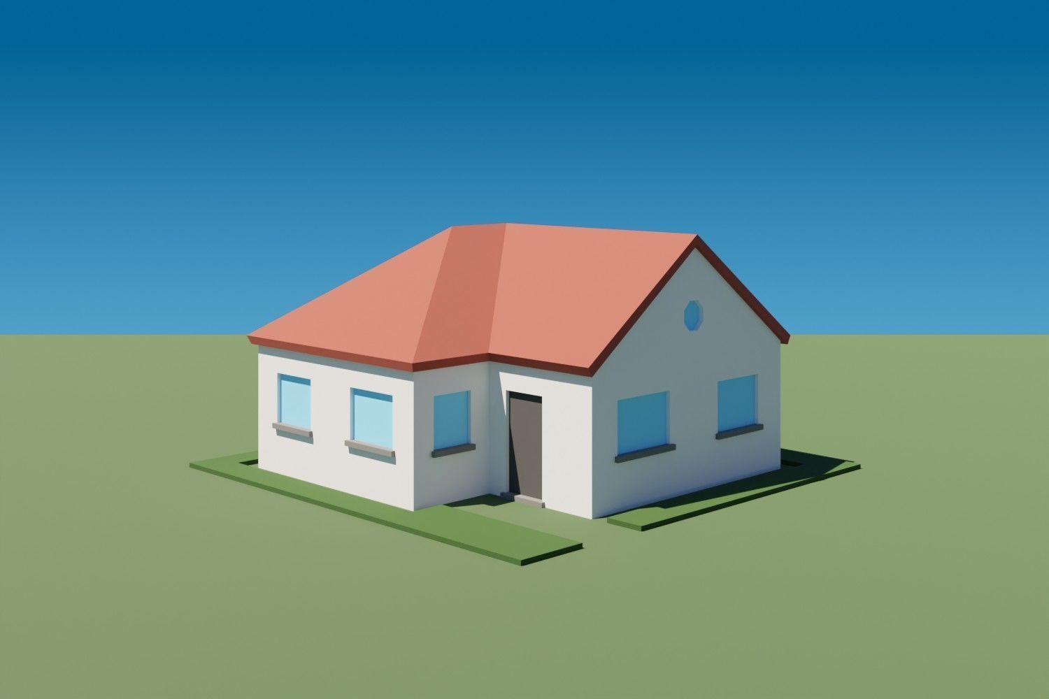 Lowpoly Buildings Set 1 house on grassy field Low-poly 3D model_14