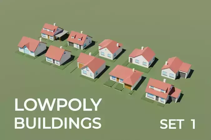 Lowpoly Buildings Set 1 house on grassy field