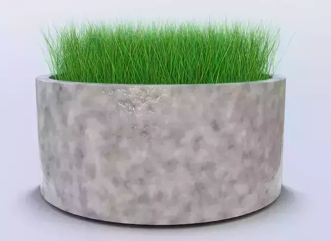 Grass round pot flower bed garden green for archiviz PBR 3D model