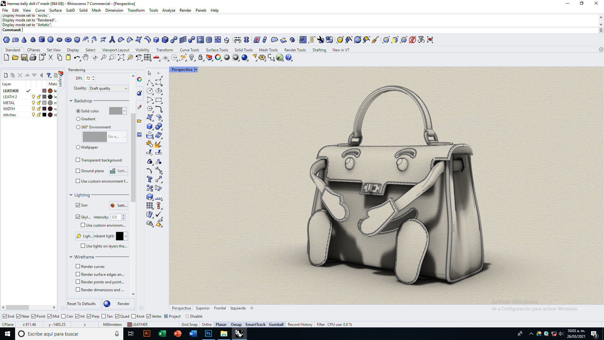Hermes Kelly Doll Bag Low-poly 3D model_14