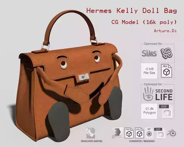 Hermes Kelly Doll Bag Low-poly 3D model