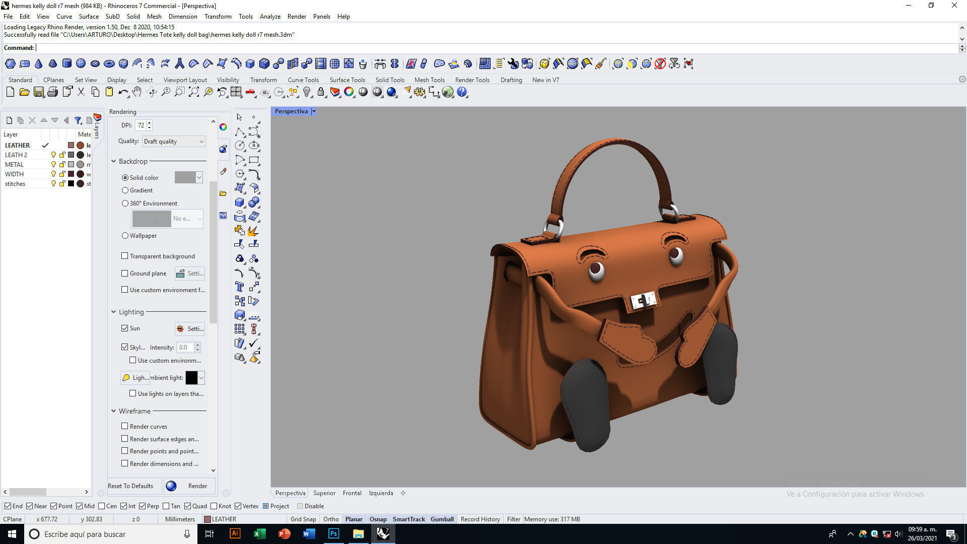 Hermes Kelly Doll Bag Low-poly 3D model_20