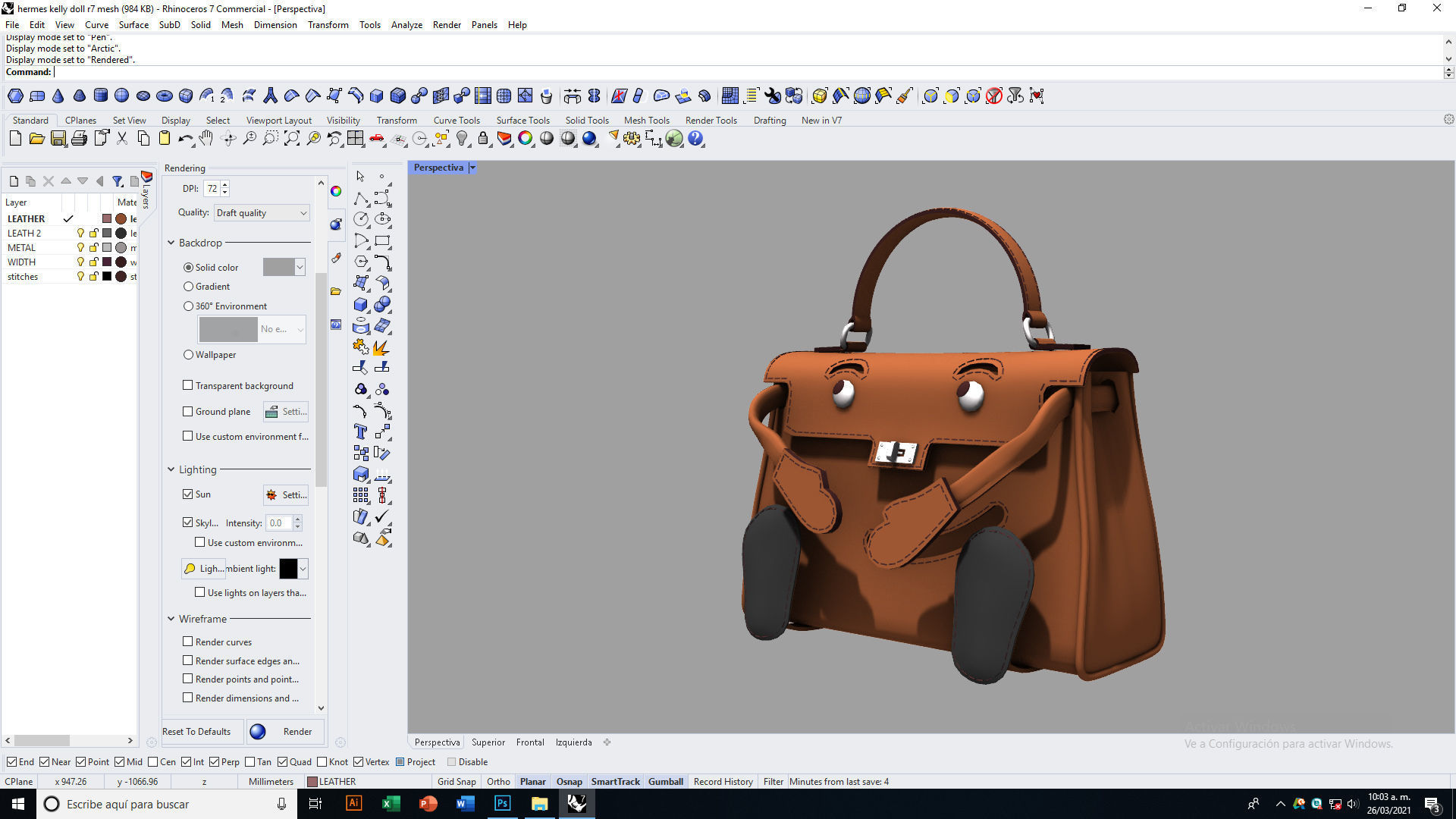 Hermes Kelly Doll Bag Low-poly 3D model_13