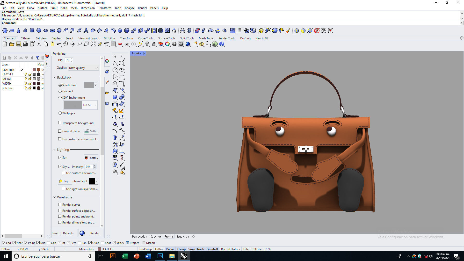 Hermes Kelly Doll Bag Low-poly 3D model_17