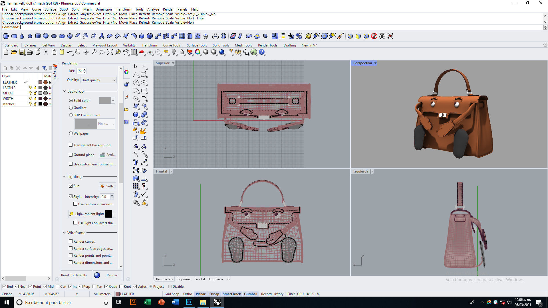Hermes Kelly Doll Bag Low-poly 3D model_9