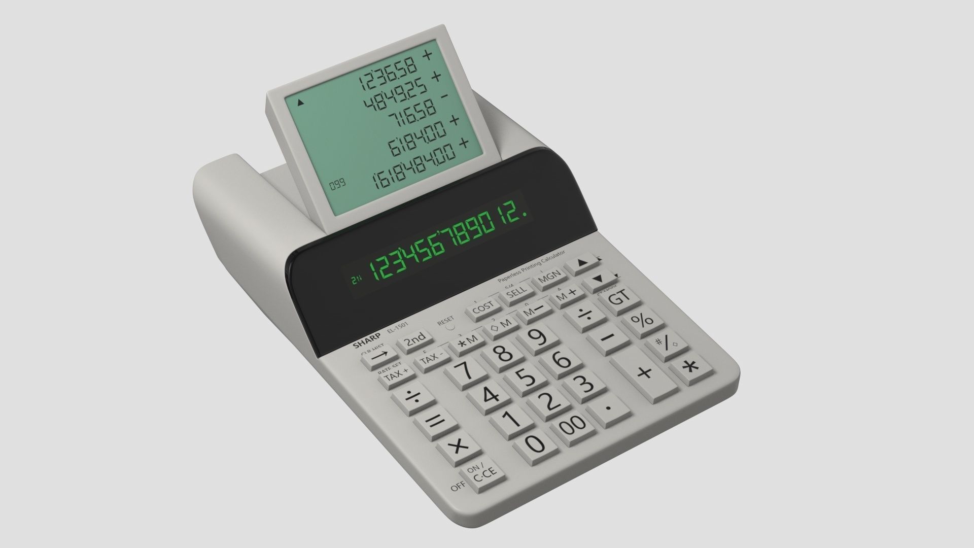 Sharp El-1501 Compact  12-Digit Display  Printing Calculator 3D model_2