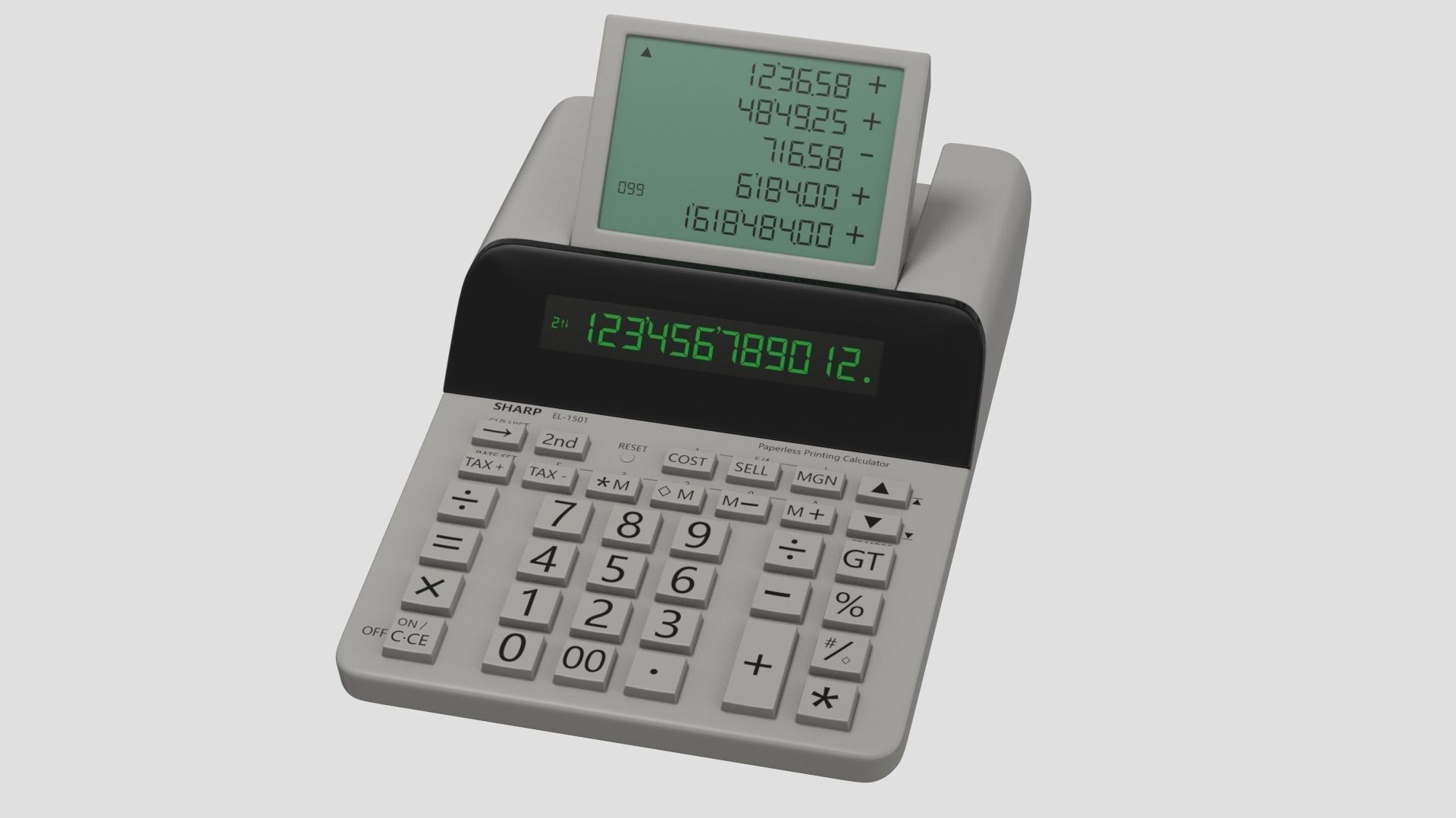Sharp El-1501 Compact  12-Digit Display  Printing Calculator 3D model_4