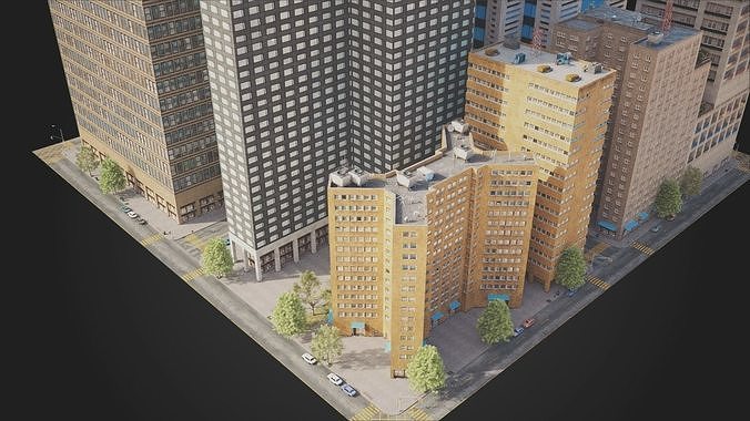 Realistic City District H20-H36 MAYA Low-poly 3D model 6