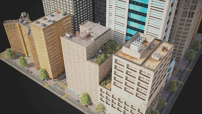 Realistic City District H20-H36 MAYA Low-poly 3D model 7