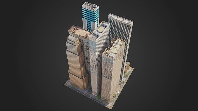 Realistic City District H20-H36 MAYA Low-poly 3D model 3