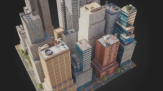 City District H5-C5 MAYA Low-poly 3D model 6
