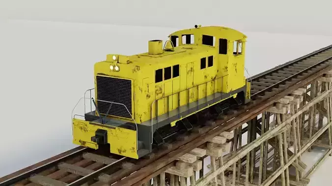 Locomotive and bridge trestle complete textures and materials  3D Model Collection