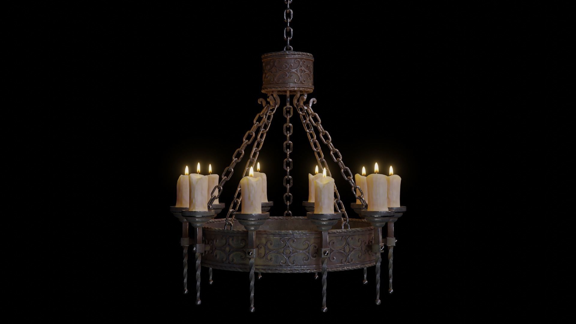 Candle Chandelier B - High and Low Poly Models Low-poly 3D model_6