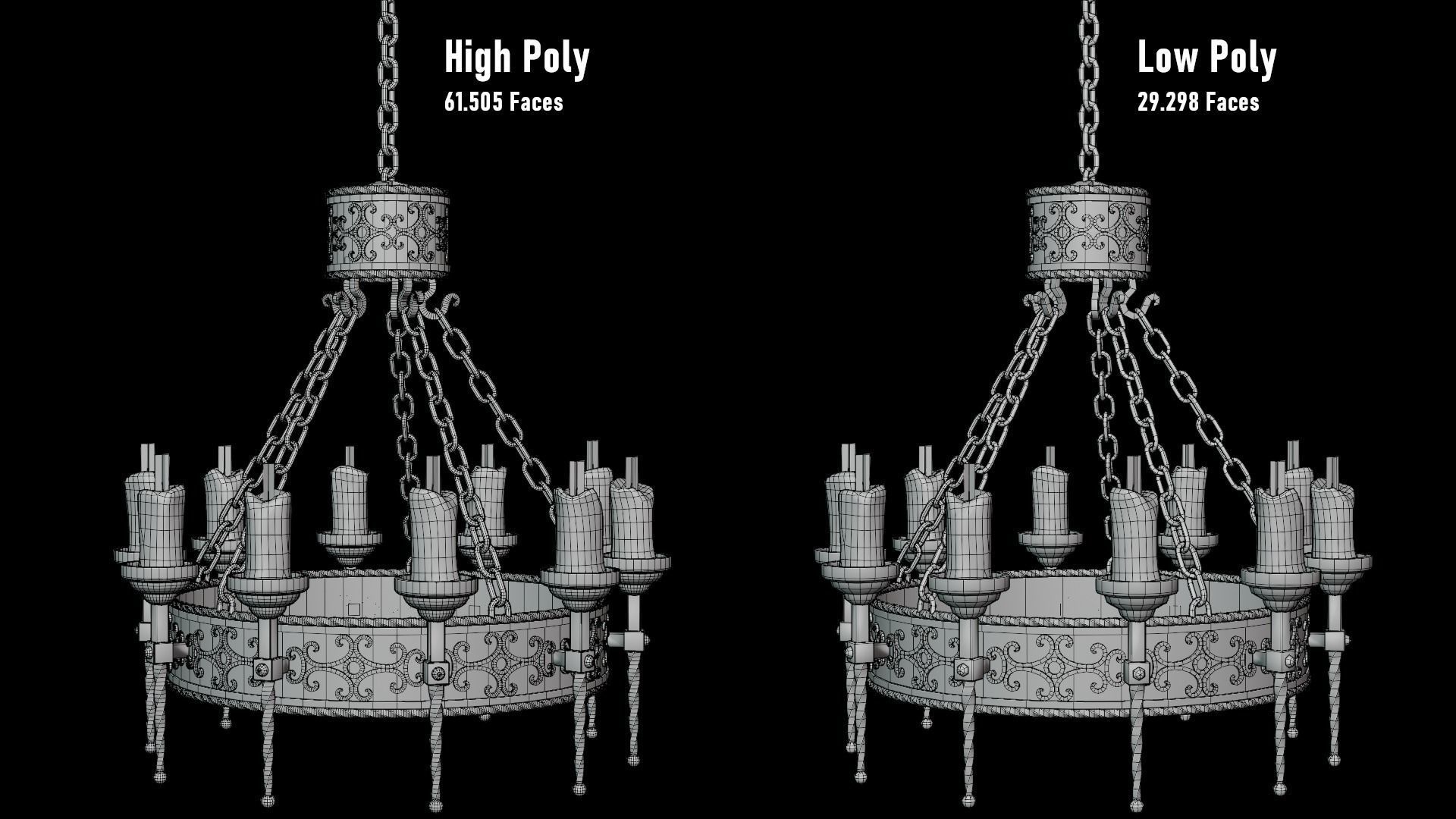 Candle Chandelier B - High and Low Poly Models Low-poly 3D model_7