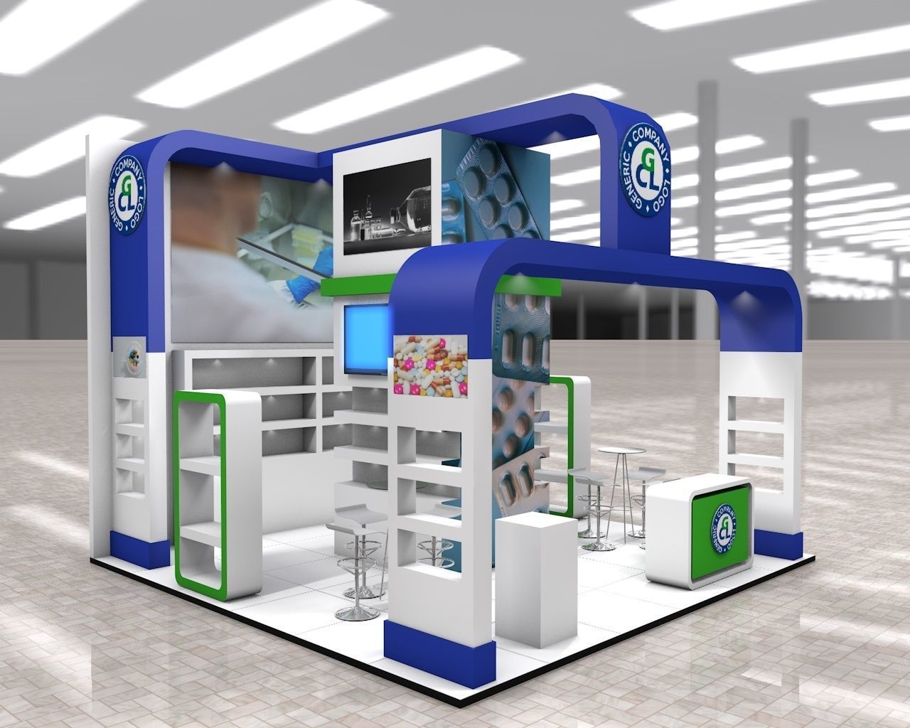 Exhibition Stand Booth stall 6x6m Height 500cm 3 Sides Open 3D model_1