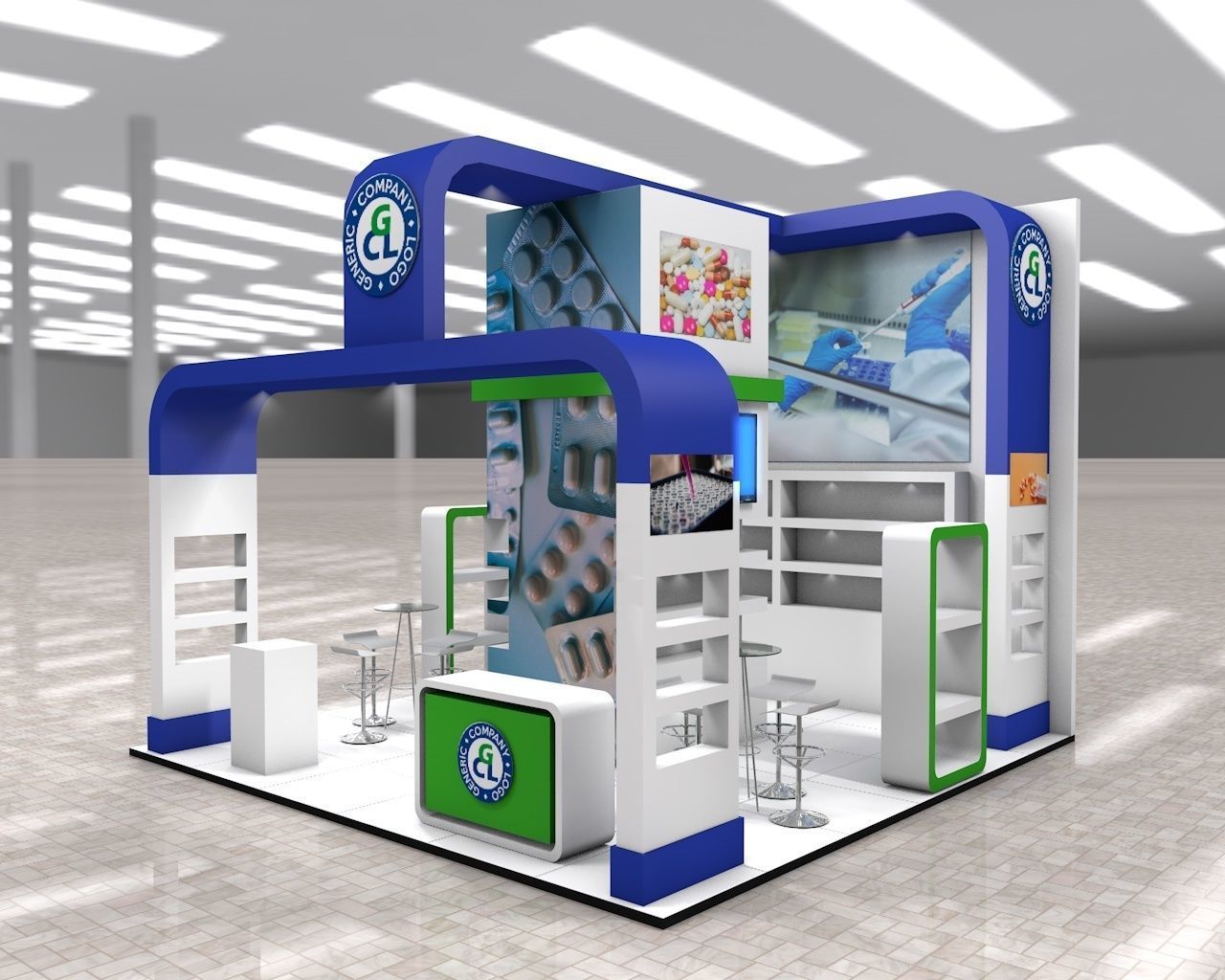 Exhibition Stand Booth stall 6x6m Height 500cm 3 Sides Open 3D model_3