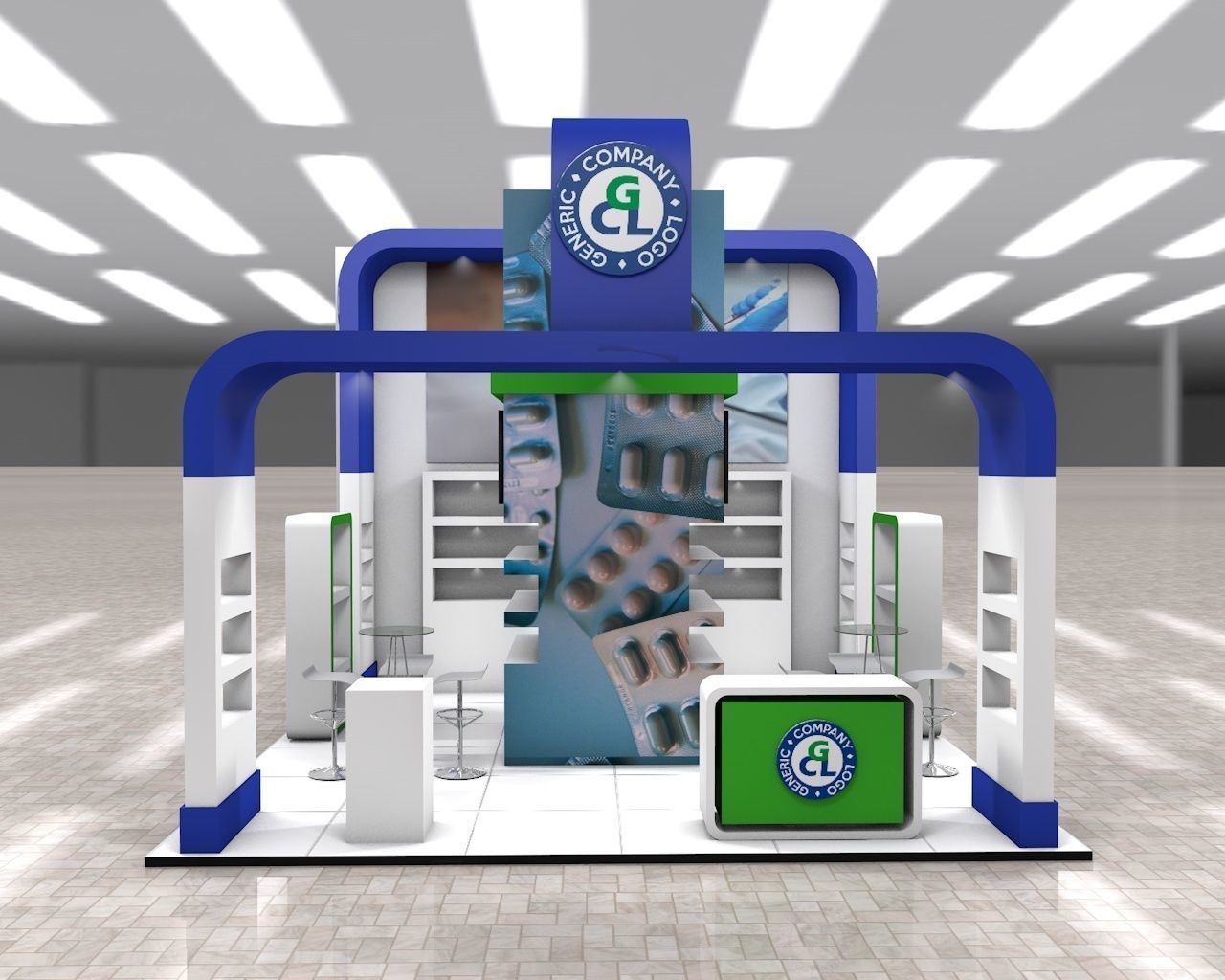 Exhibition Stand Booth stall 6x6m Height 500cm 3 Sides Open 3D model_2