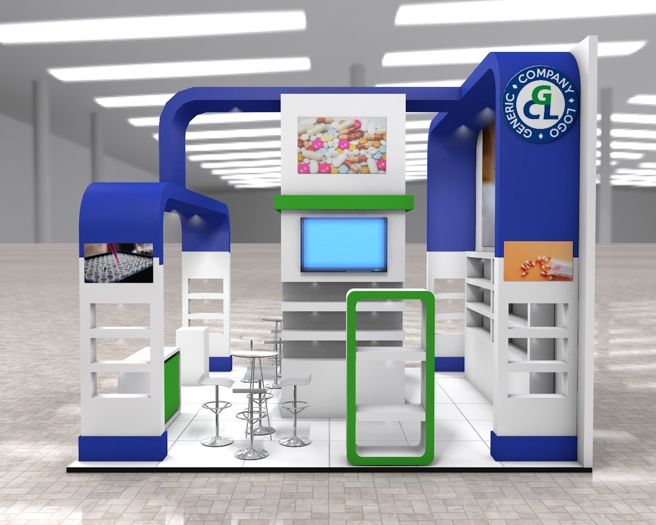 Exhibition Stand Booth stall 6x6m Height 500cm 3 Sides Open 3D model_4