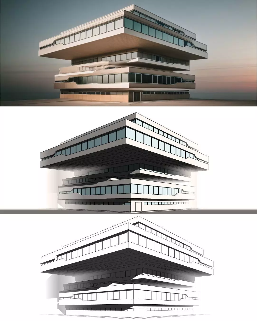 Zaha Hadid Dominion Tower Office Buildings  Low-poly 3D model_1