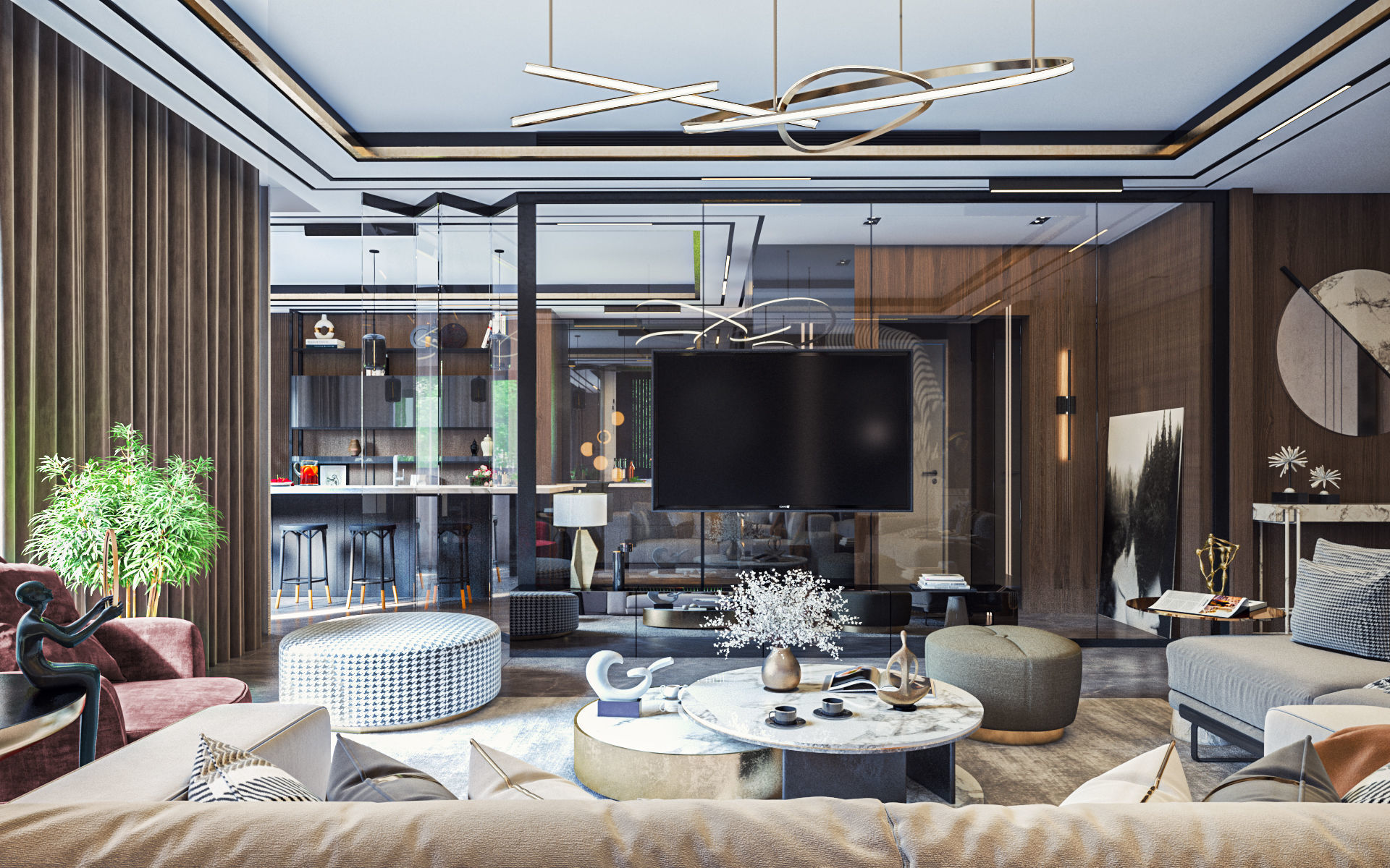 Modern Reception and Kitchen with Dining area  3D model_1