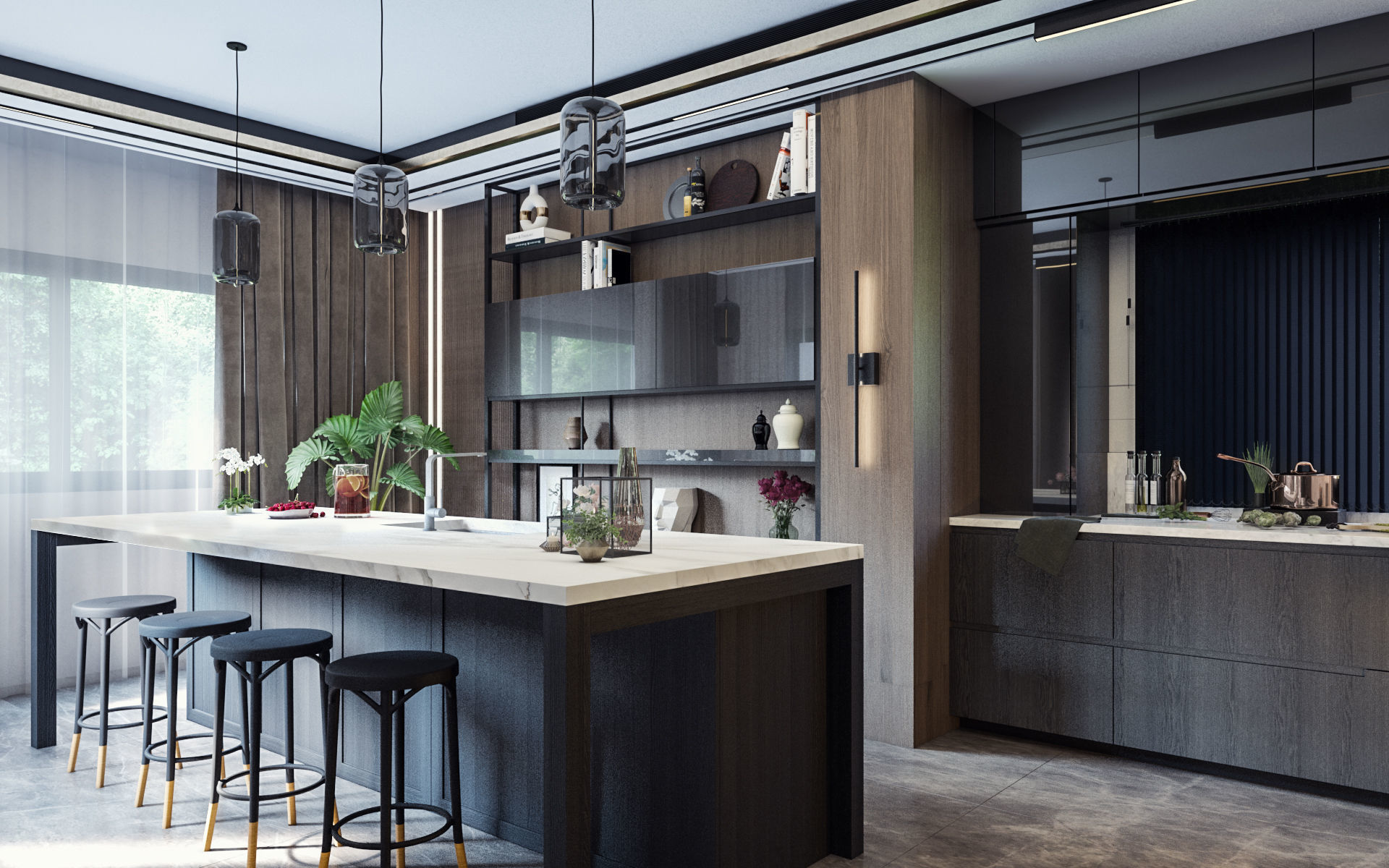 Modern Reception and Kitchen with Dining area  3D model_4