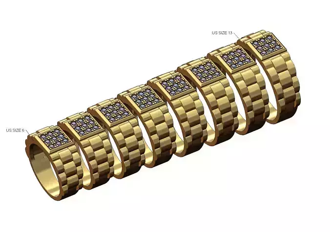 Square watch link diamond ring US size 6to13