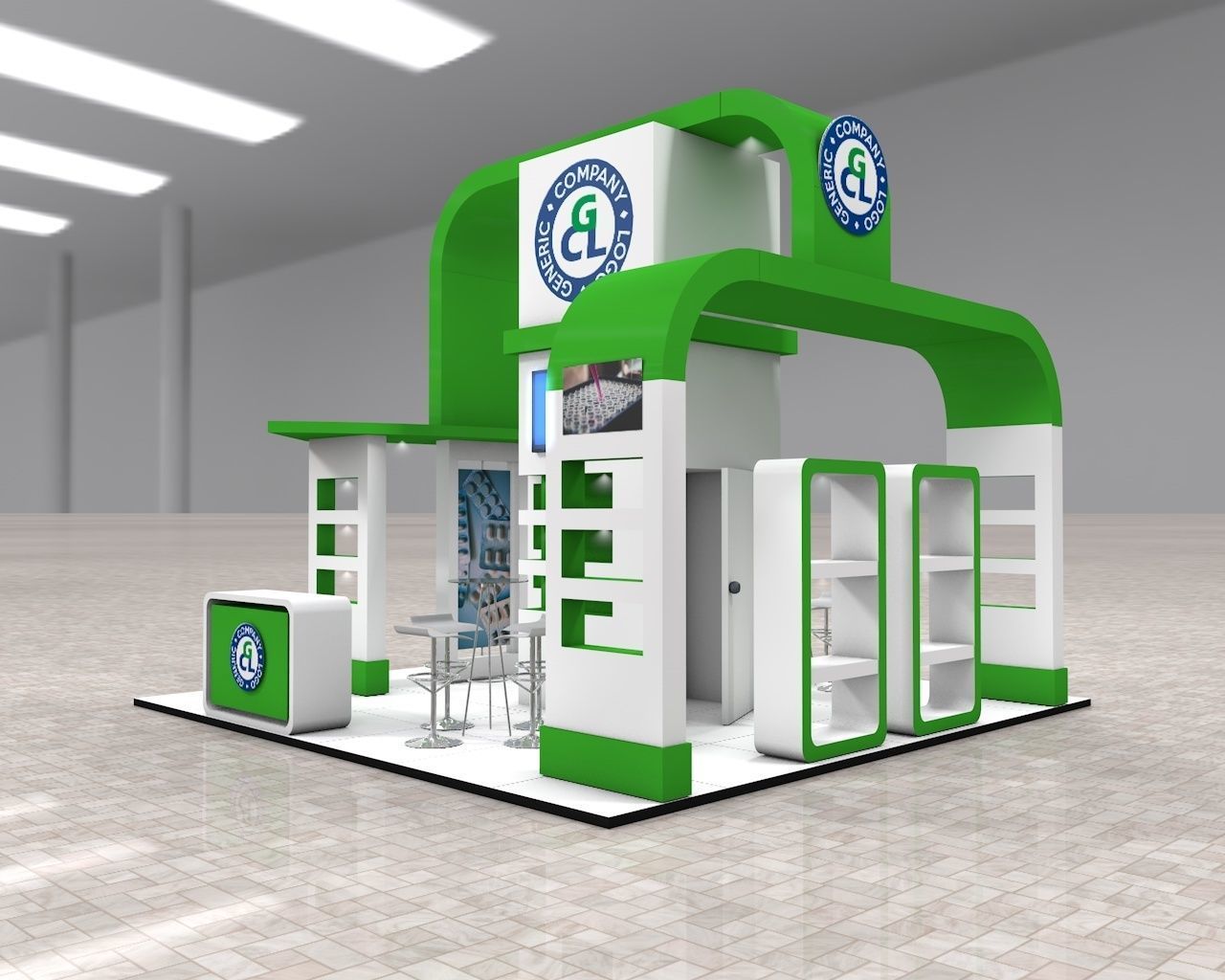 Exhibition Stand Booth stall 6x6m Height 500cm 4 Sides Open 3D model_2