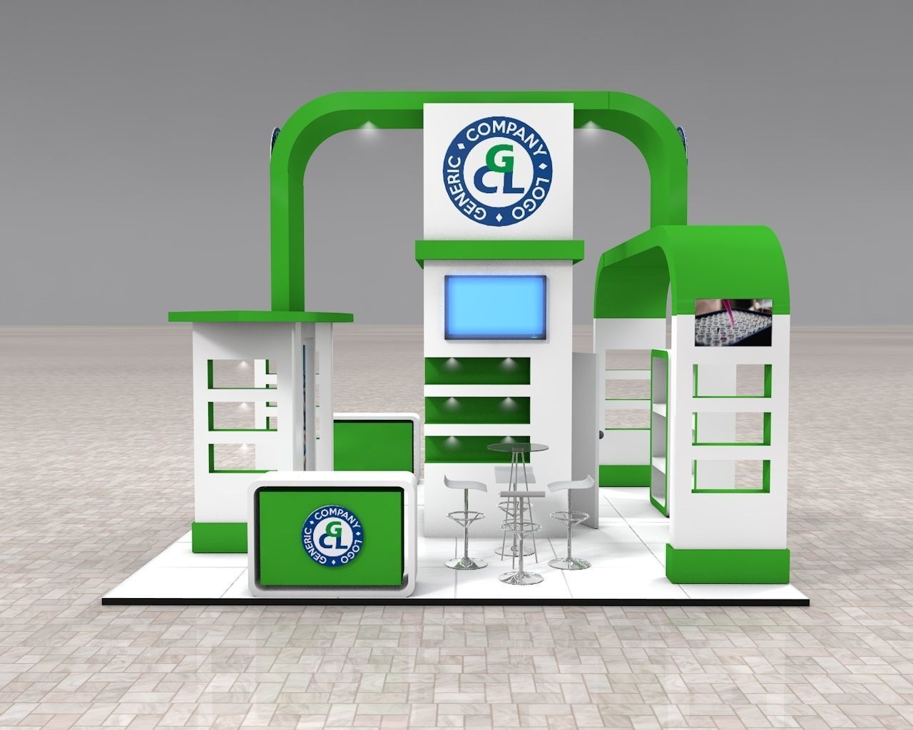 Exhibition Stand Booth stall 6x6m Height 500cm 4 Sides Open 3D model_1
