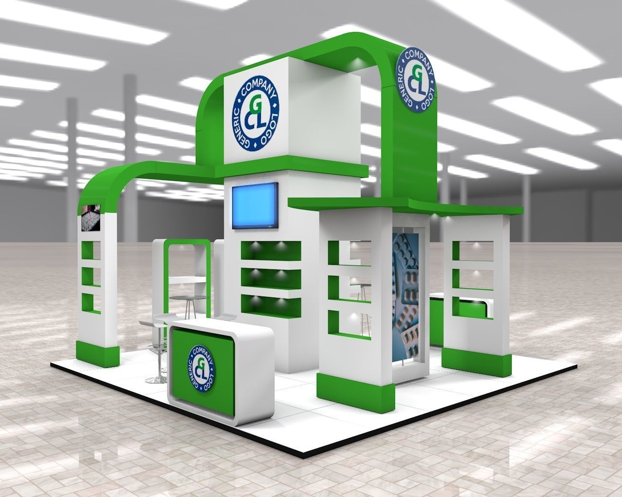 Exhibition Stand Booth stall 6x6m Height 500cm 4 Sides Open 3D model_6