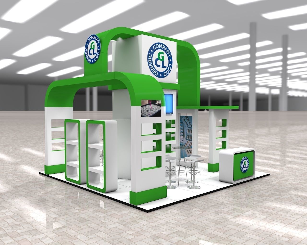 Exhibition Stand Booth stall 6x6m Height 500cm 4 Sides Open 3D model_4