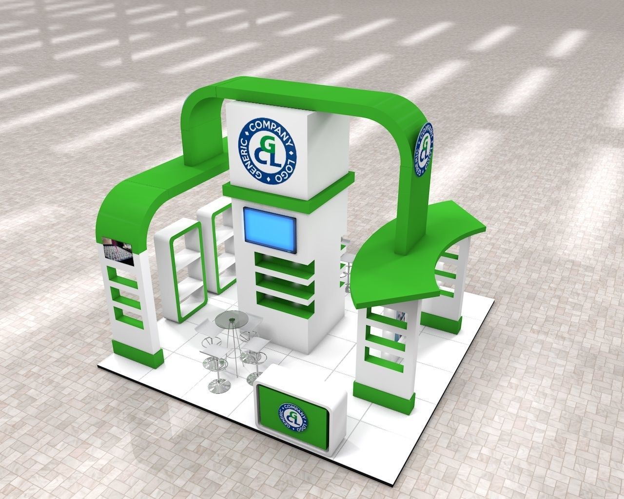 Exhibition Stand Booth stall 6x6m Height 500cm 4 Sides Open 3D model_8