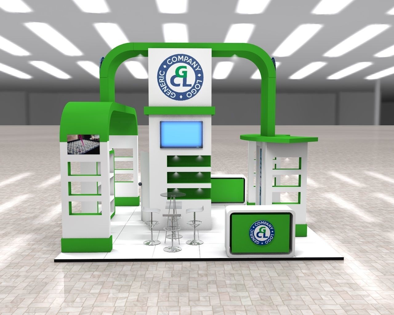 Exhibition Stand Booth stall 6x6m Height 500cm 4 Sides Open 3D model_5