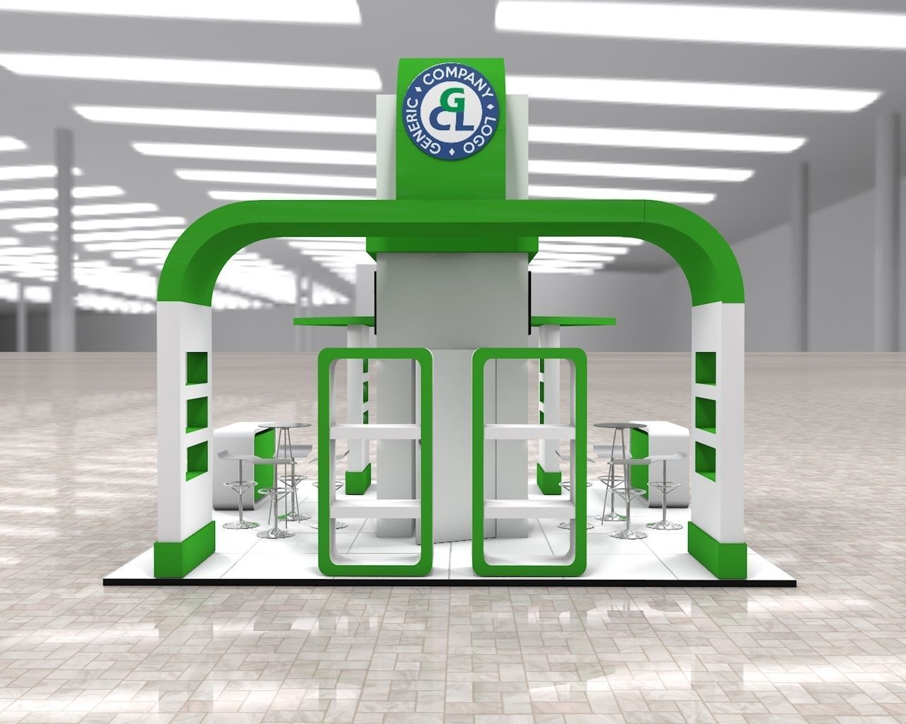 Exhibition Stand Booth stall 6x6m Height 500cm 4 Sides Open 3D model_3
