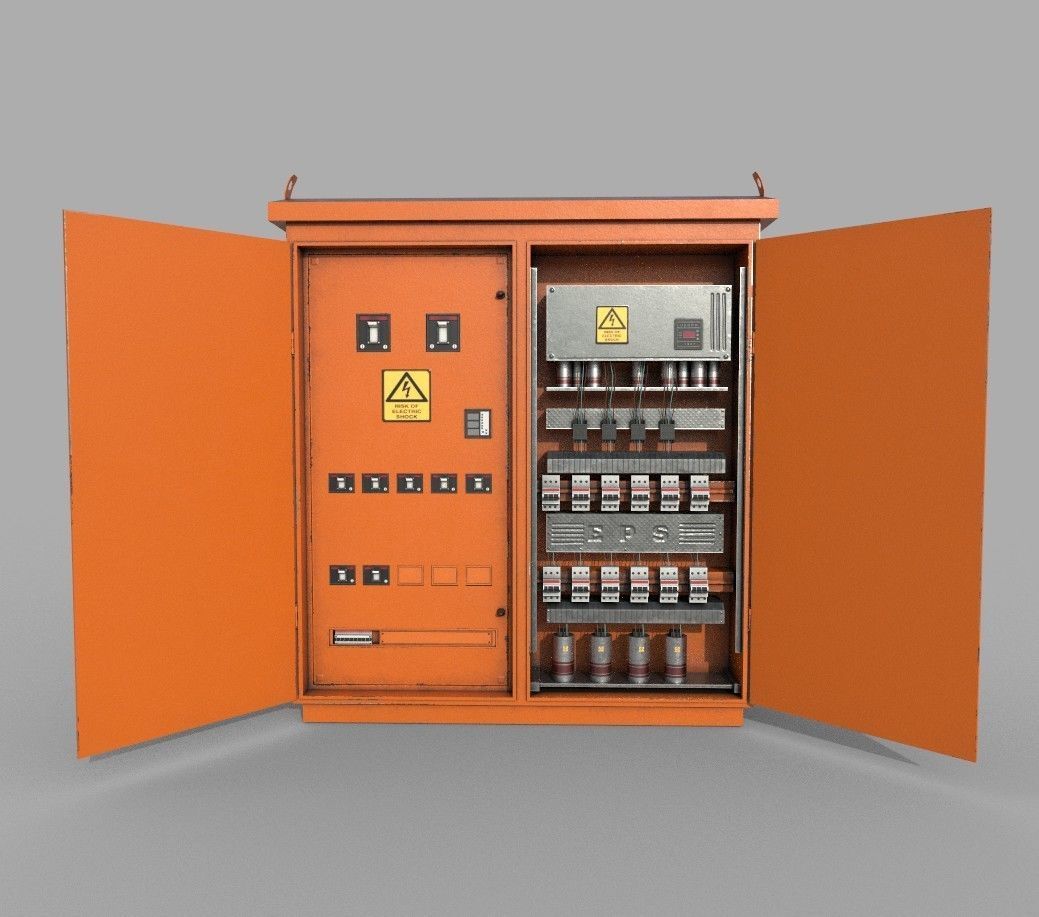 Electric Fuse Box Yellow Low-poly 3D model_3