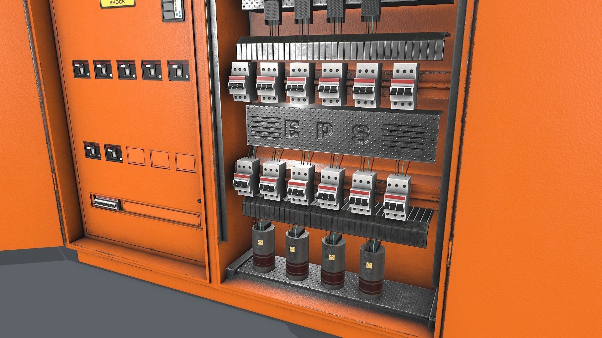 Electric Fuse Box Yellow Low-poly 3D model_7