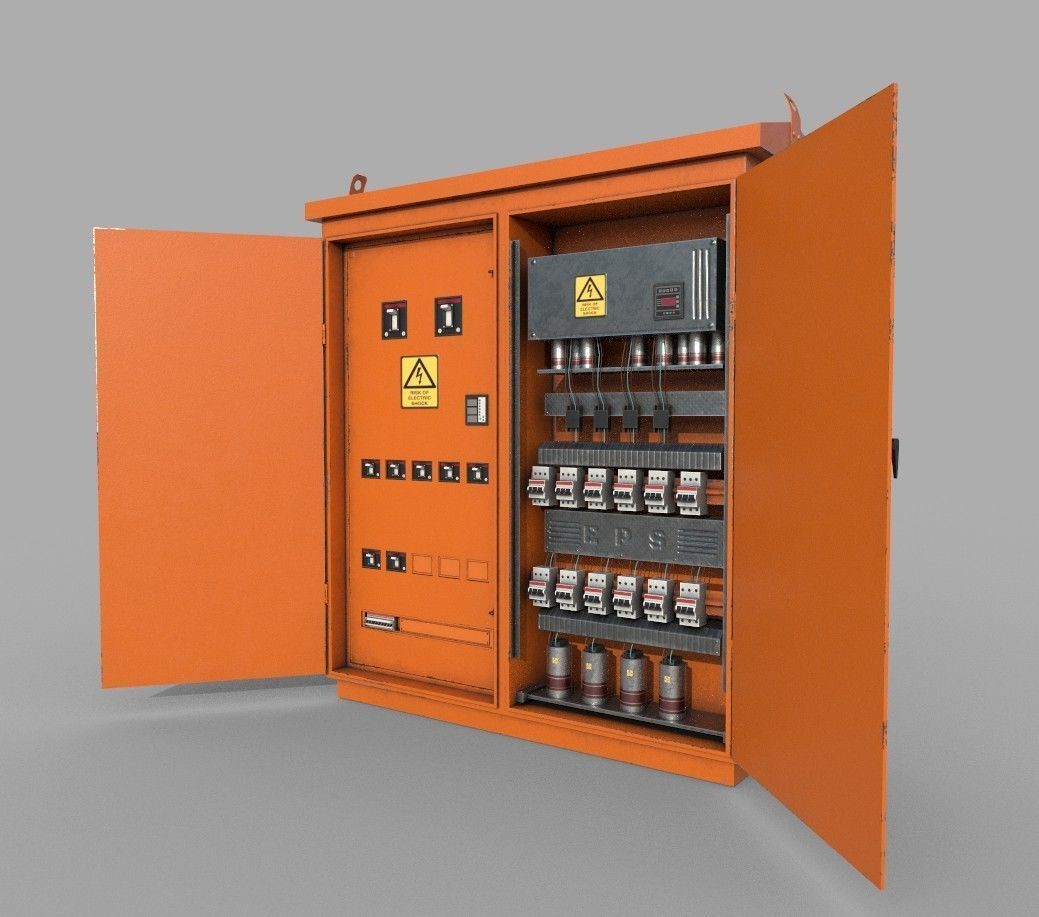 Electric Fuse Box Yellow Low-poly 3D model_2